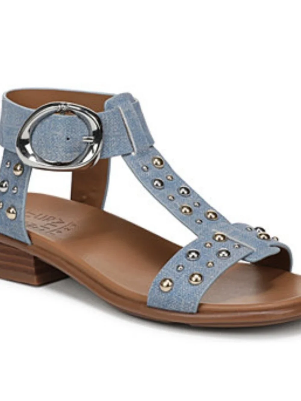 Naturalizer Brandy Stud Blue Denim Sandals Women's Size 8 Comfort T-Strap Low...